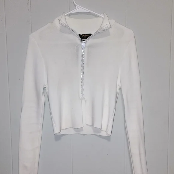 NWT Dolls Kill , Sexy , Sparkly White Long Sleeved Zip Up Popped Collar … - Picture 2 of 14